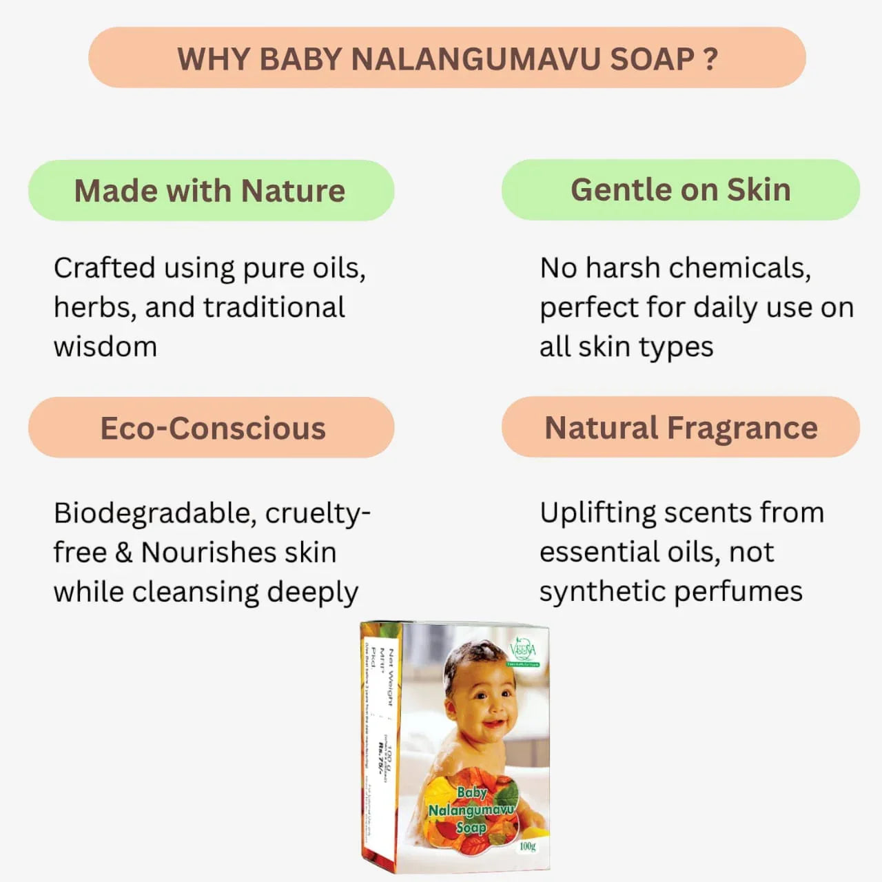 Veena Baby Nalangumavu Soap Coconut Oil Based - 100g ( Pack of 3 ) - Orgoshops