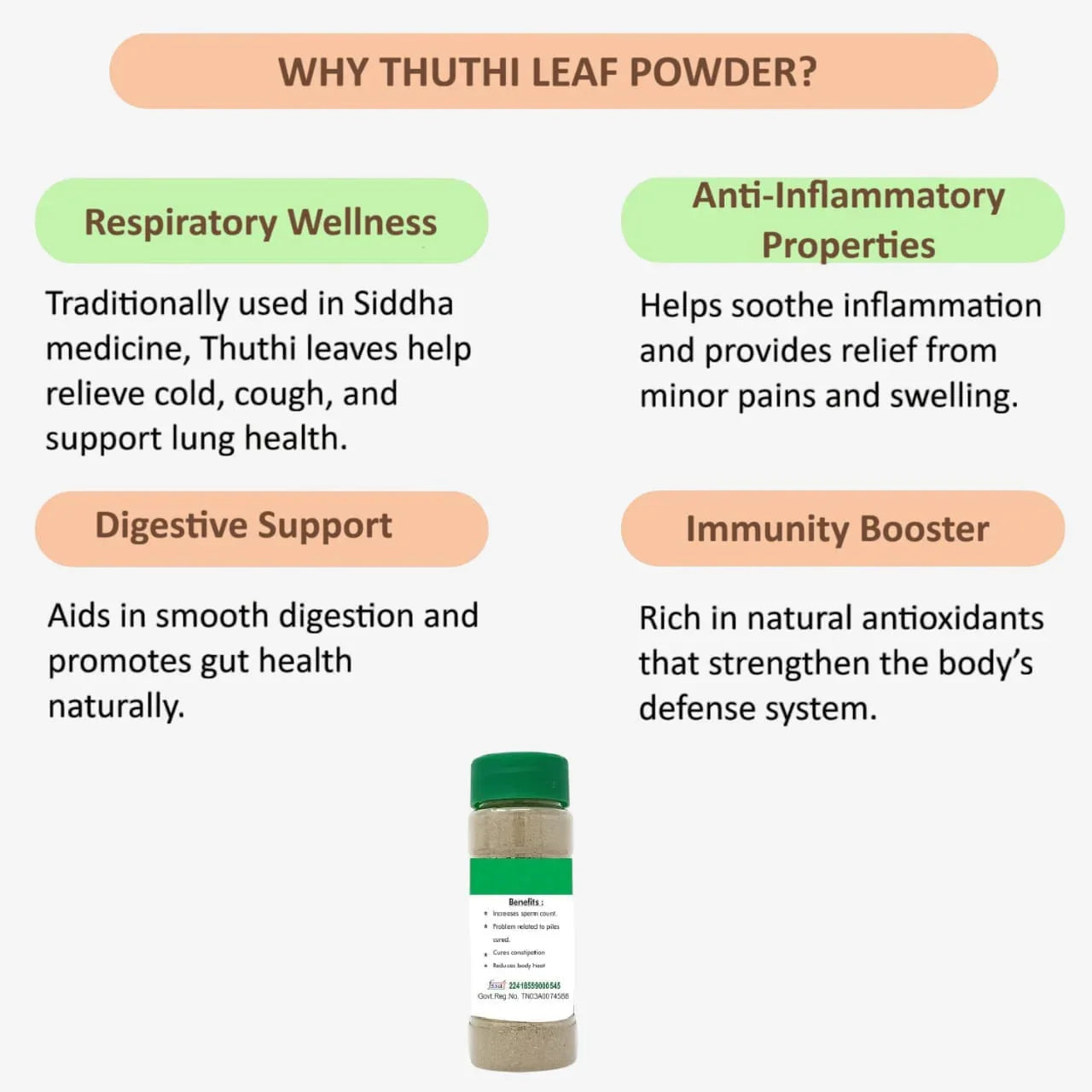 Veena Thuthi Leaf Powder - 60g ( Pack of 3 ) - Orgoshops