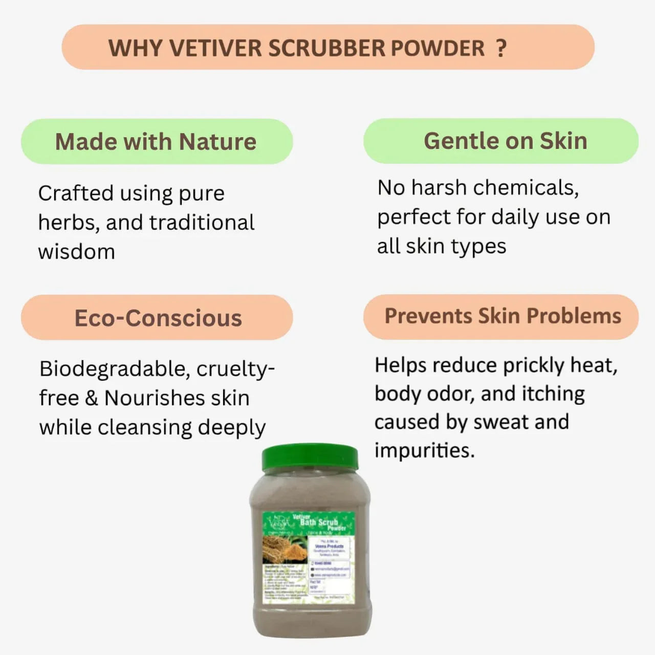 Veena Vetiver Bath scrubber Powder - 250g - Orgoshops