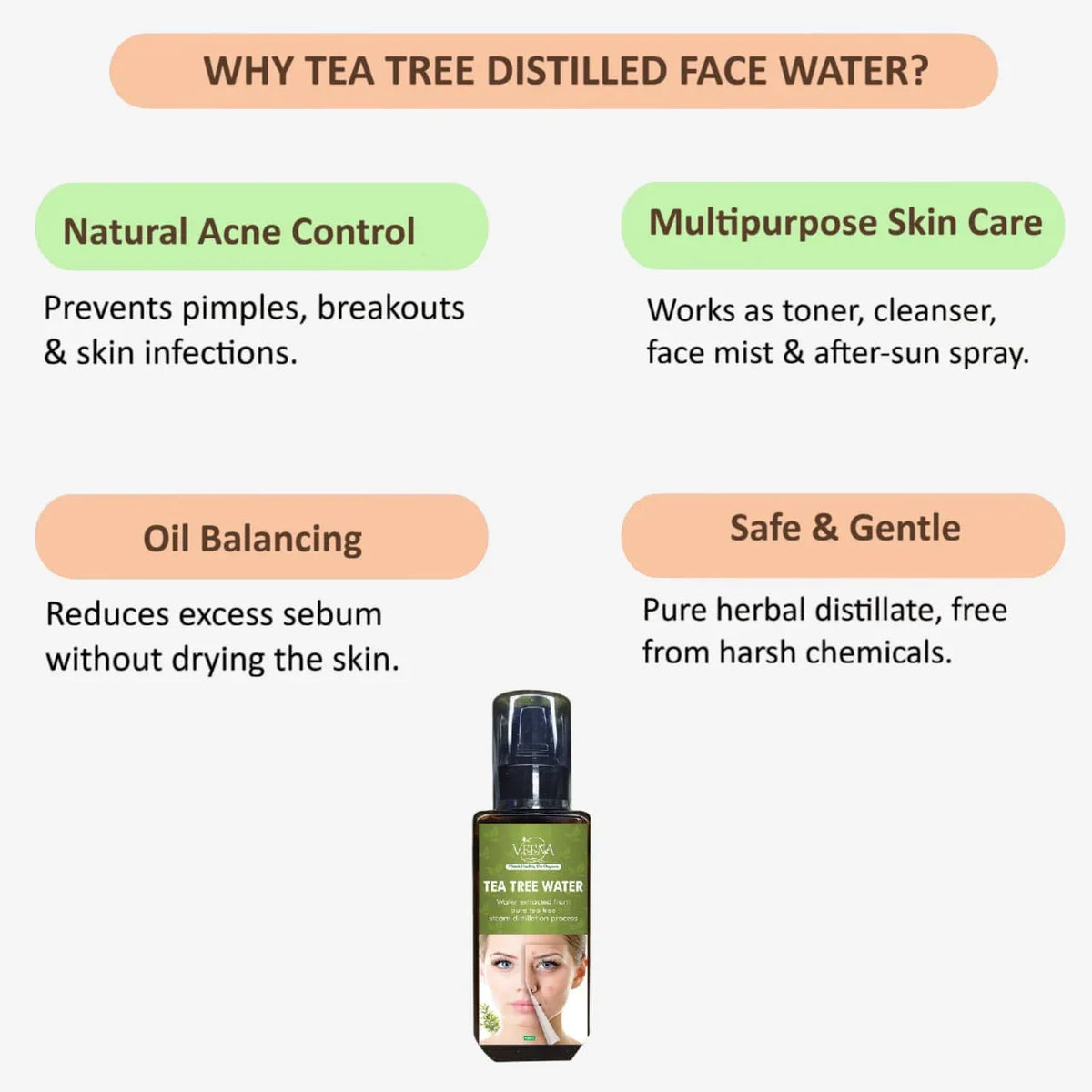 Veena Tea Tree Distilled Face Water - 100ml - Orgoshops
