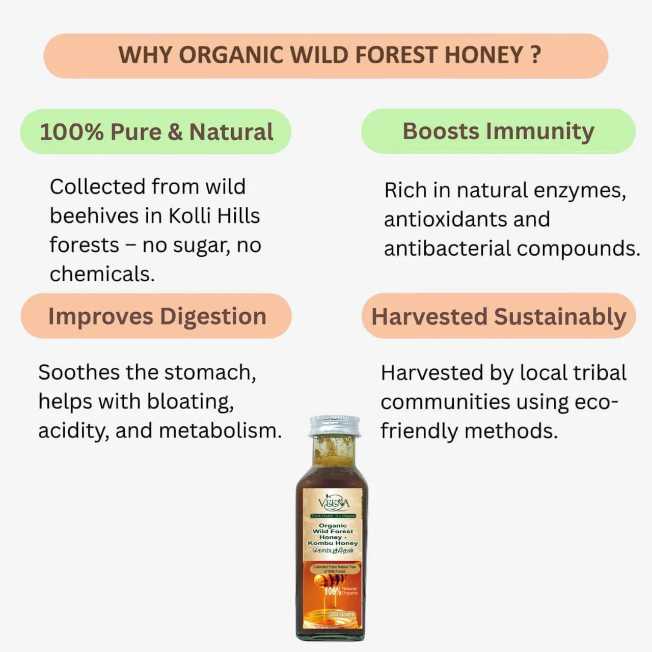 Veena Organic Wild Forest Honey Kombu Thean - 300g - Orgoshops