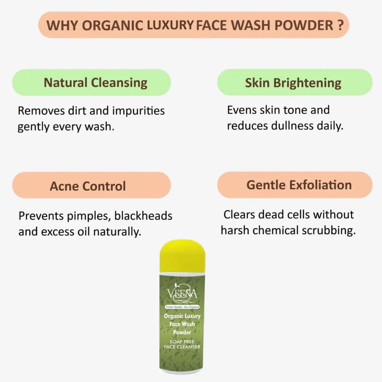 Veena Organic Luxury Face Wash Powder - 100g ( Pack of 3 ) - Orgoshops