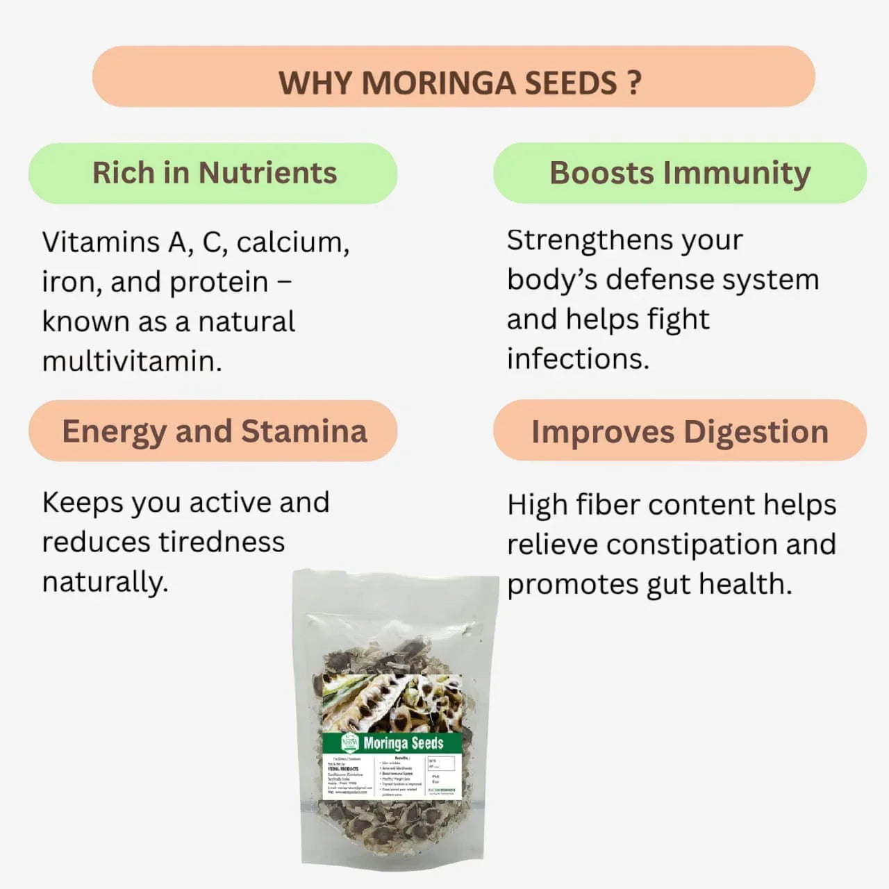 Veena Moringa Seeds - 100g ( Pack of 2 ) - Orgoshops