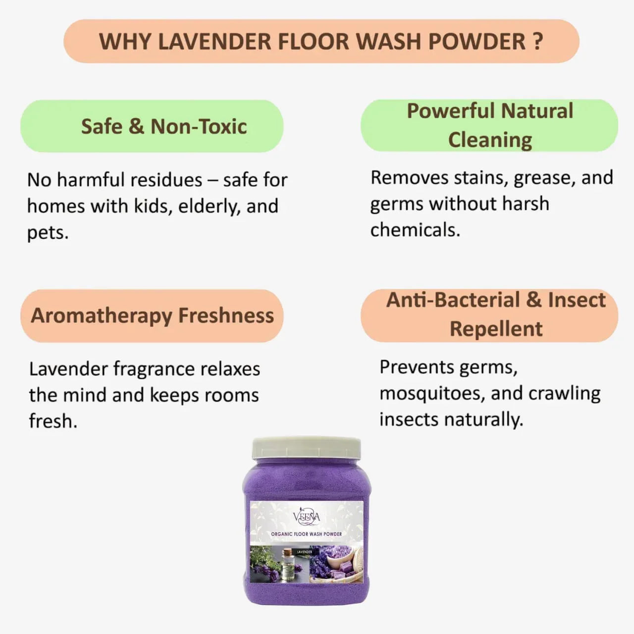 Veena Lavender Floor Wash Powder Without Turmeric - 500g ( Pack of 2 ) - Orgoshops