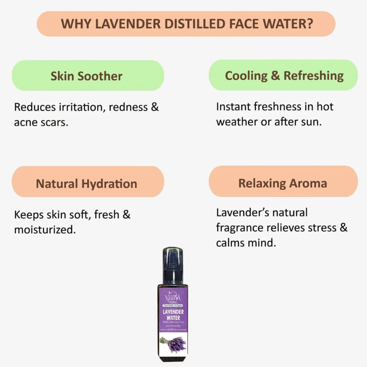 Veena Lavender Distilled Face Water - 100ml - Orgoshops