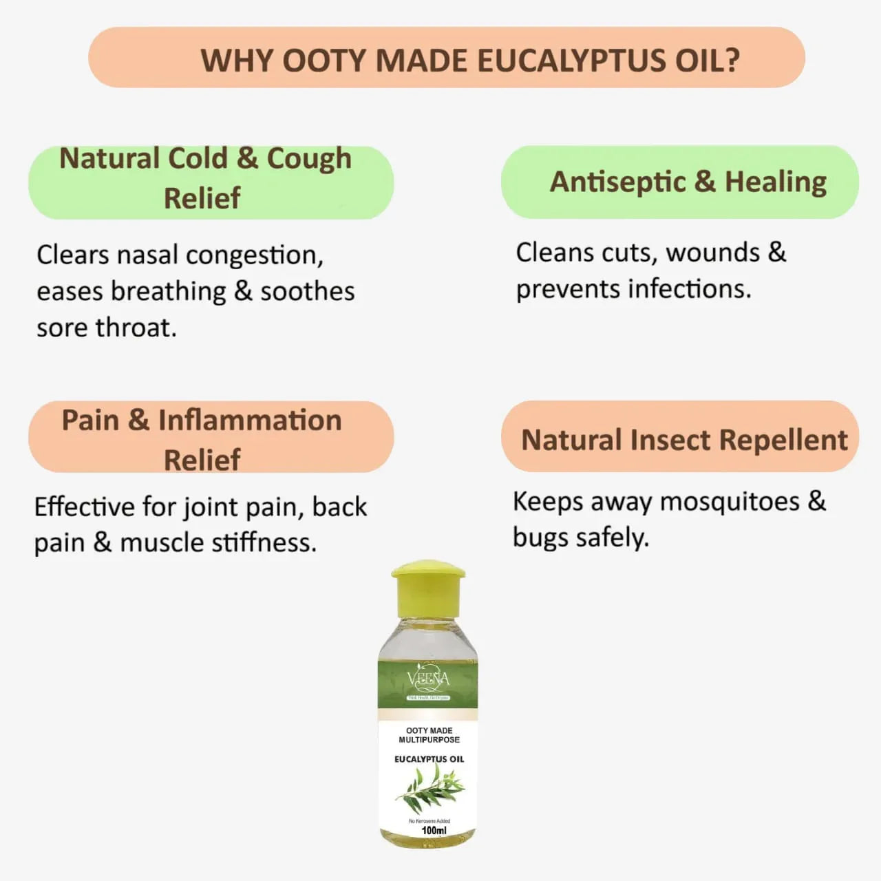 Veena Ooty Made Multipurpose Eucalyptus Oil - 100ml - Orgoshops