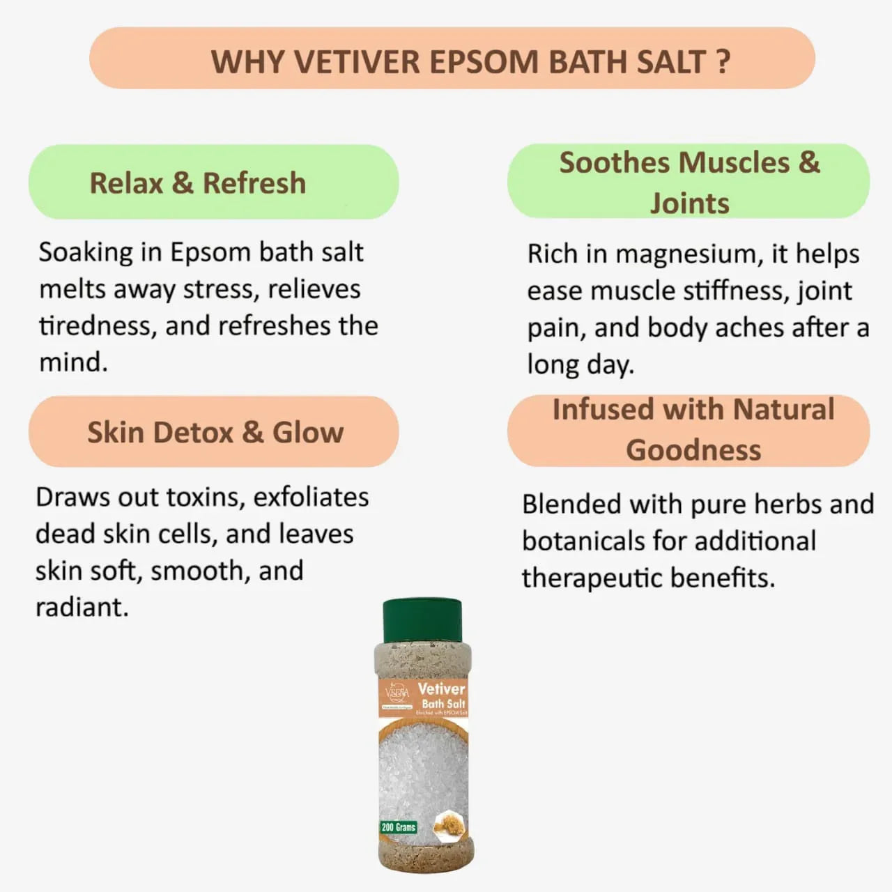 Veena Vetiver Epsom Bath Salt - 200g - Orgoshops