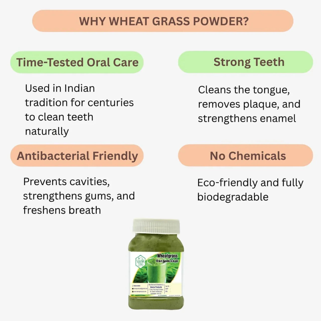 Veena Wheat Grass Powder - 50g ( Pack of 2 ) - Orgoshops