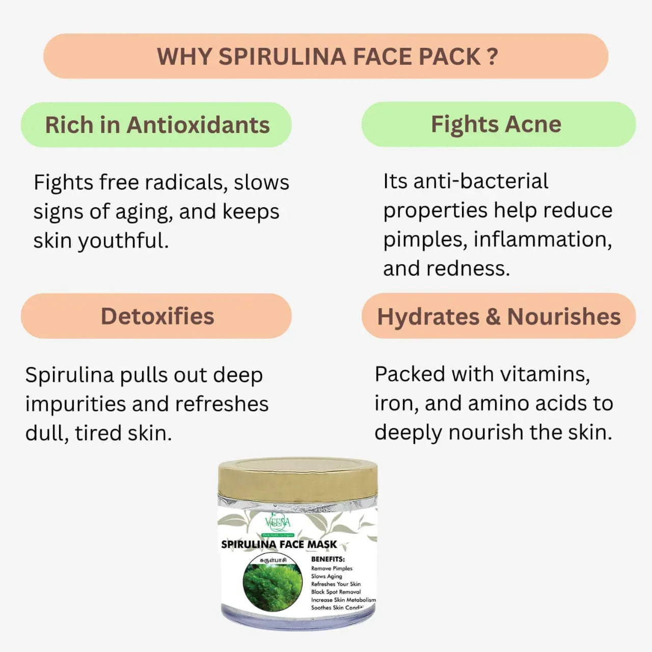 Veena Spirulina Face Pack - 40g - Orgoshops