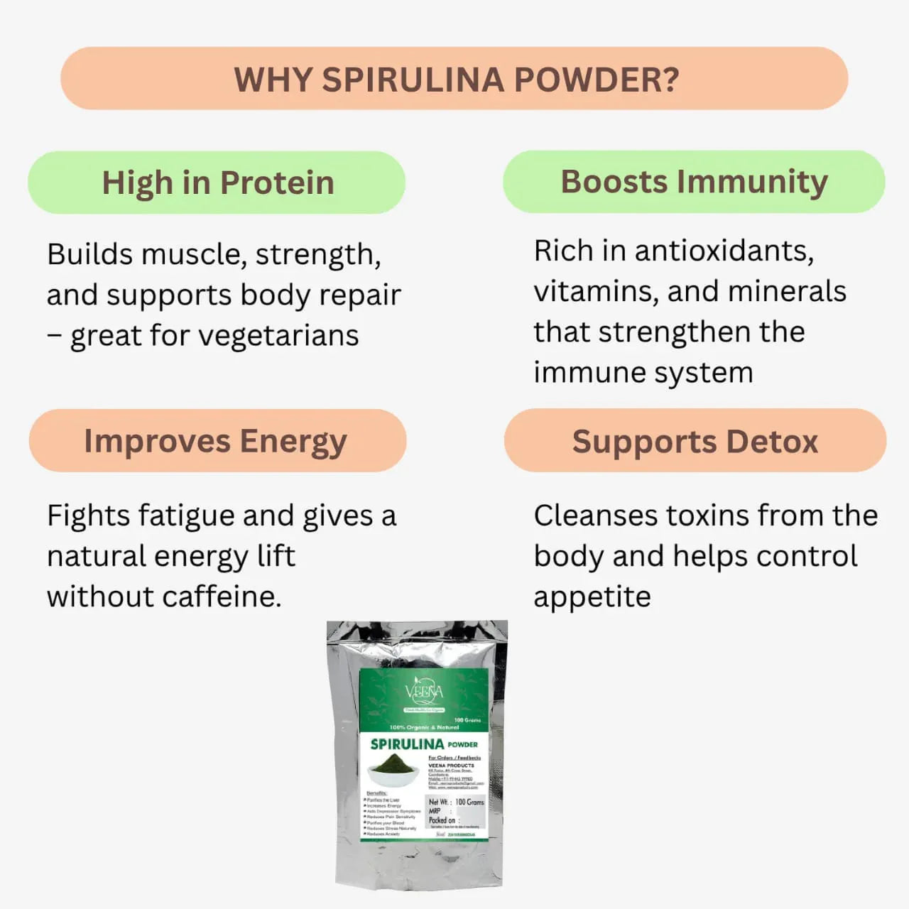 Veena Spirulina Powder - 100g - Orgoshops