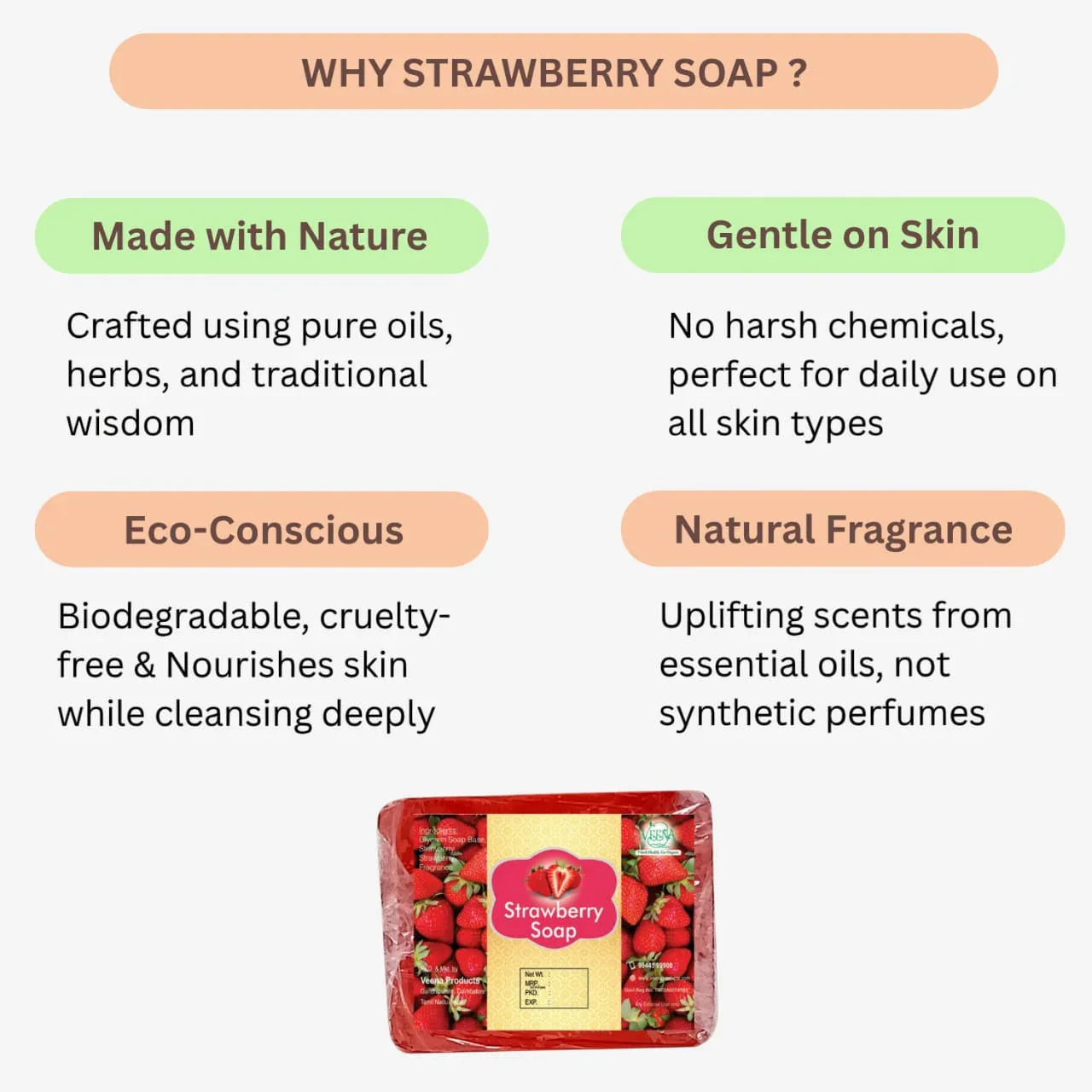 Veena Strawberry Soap - 100g ( Pack of 2 ) - Orgoshops