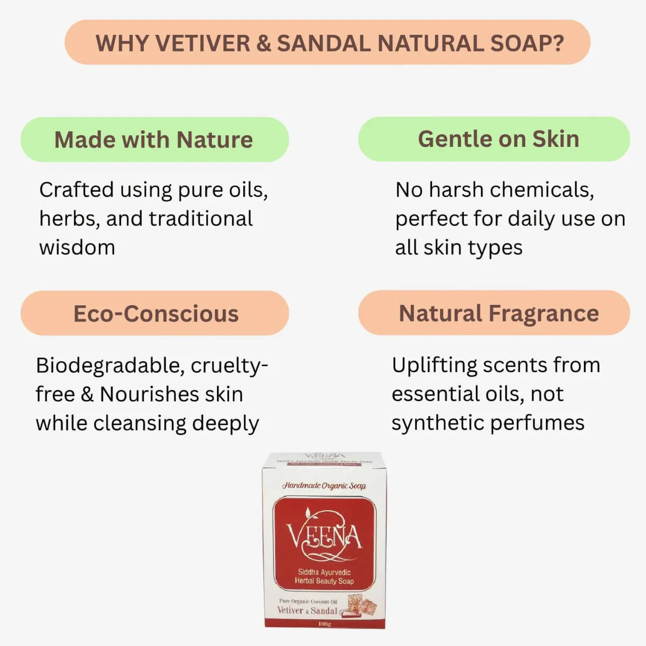 Veena Vetiver and Sandal Natural Soap - 100 g ( Pack of 3 ) - Orgoshops