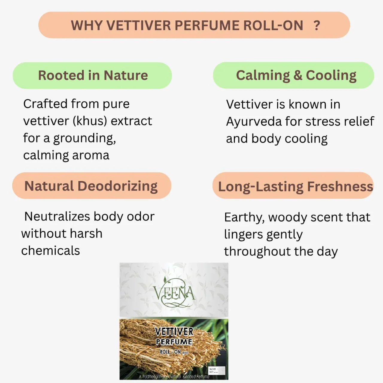 Veena Vetiver Perfume Roll on - 5 ml - Orgoshops