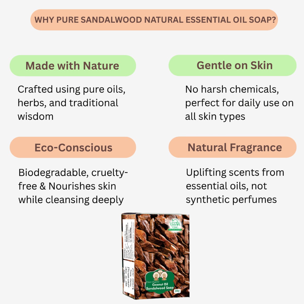 Veena Pure Sandalwood Natural Essential Oil Soap - 100g ( Pack of 2 )