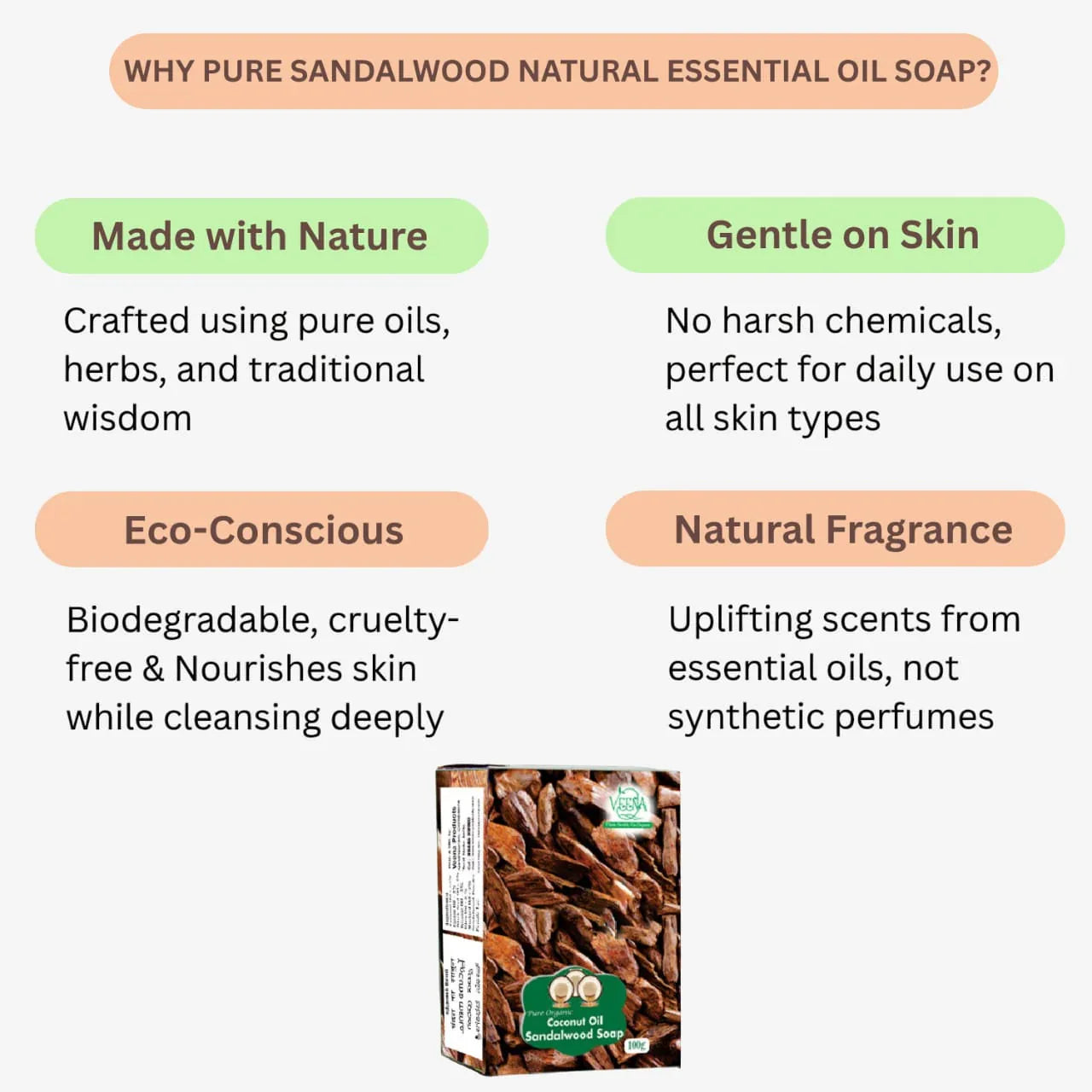 Veena Pure Sandalwood Natural Essential Oil Soap - 100g ( Pack of 2 ) - Orgoshops