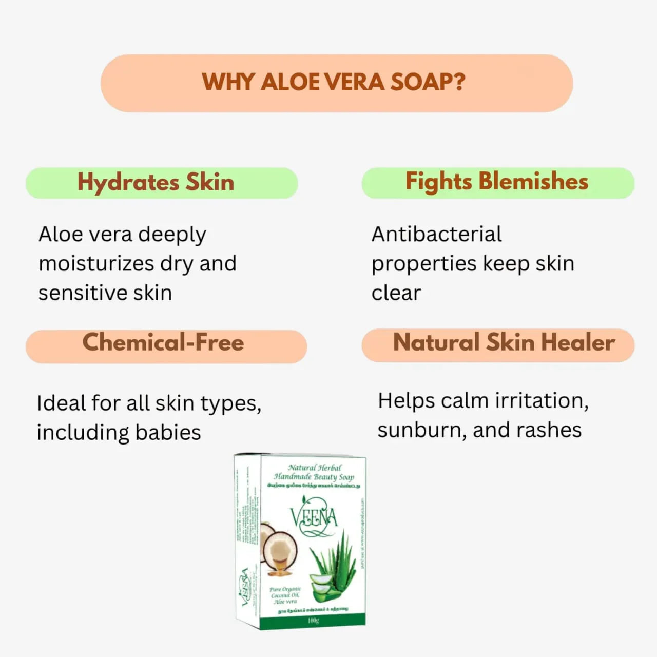 Veena Aloevera soap - 100g ( Pack Of 3 ) - Orgoshops