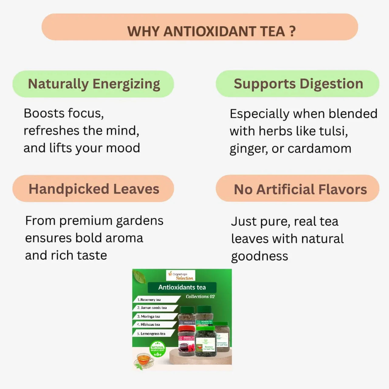 Veena Antioxidants Tea Collections 02 | Combos 5 Products box 430 grams - Orgoshops