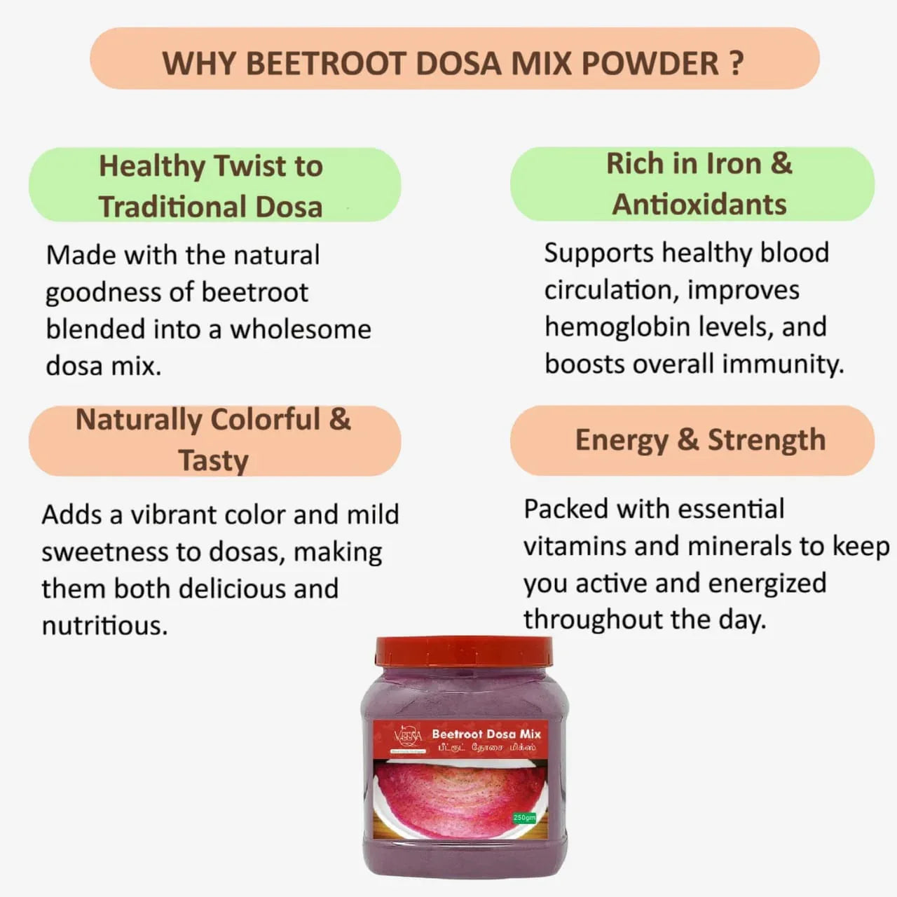 Veena Beetroot Dosa Mix Powder - 250g - Orgoshops