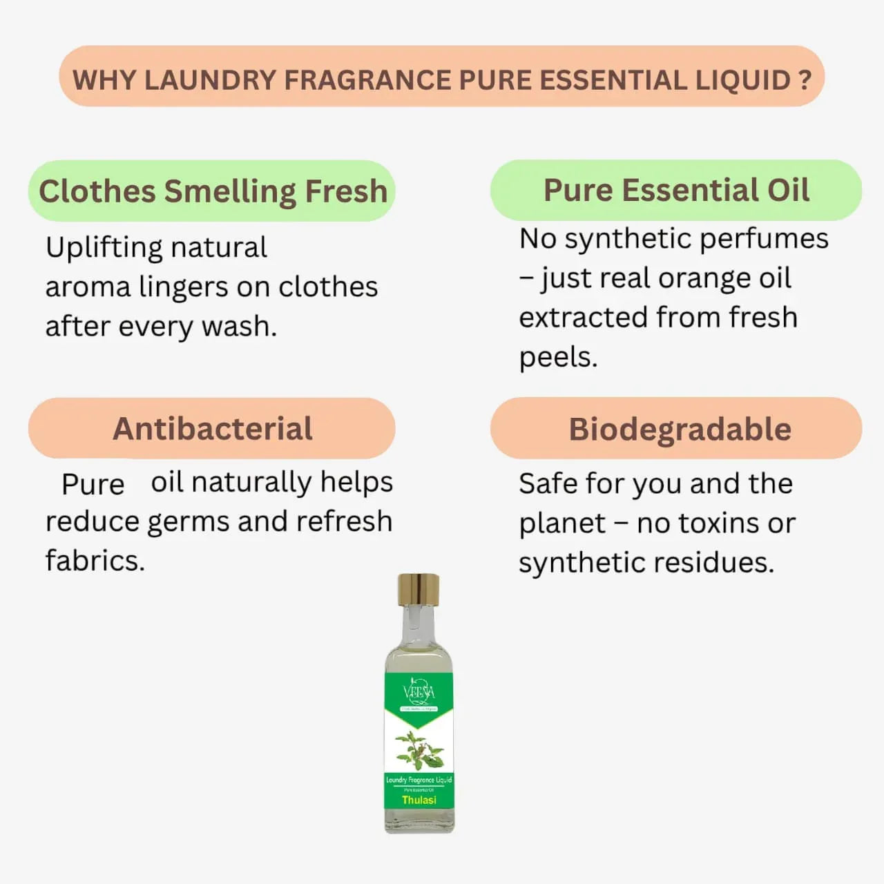 Veena Laundry Fragrance Pure Essential Liquid ( Thulsi ) - 60ml - Orgoshops