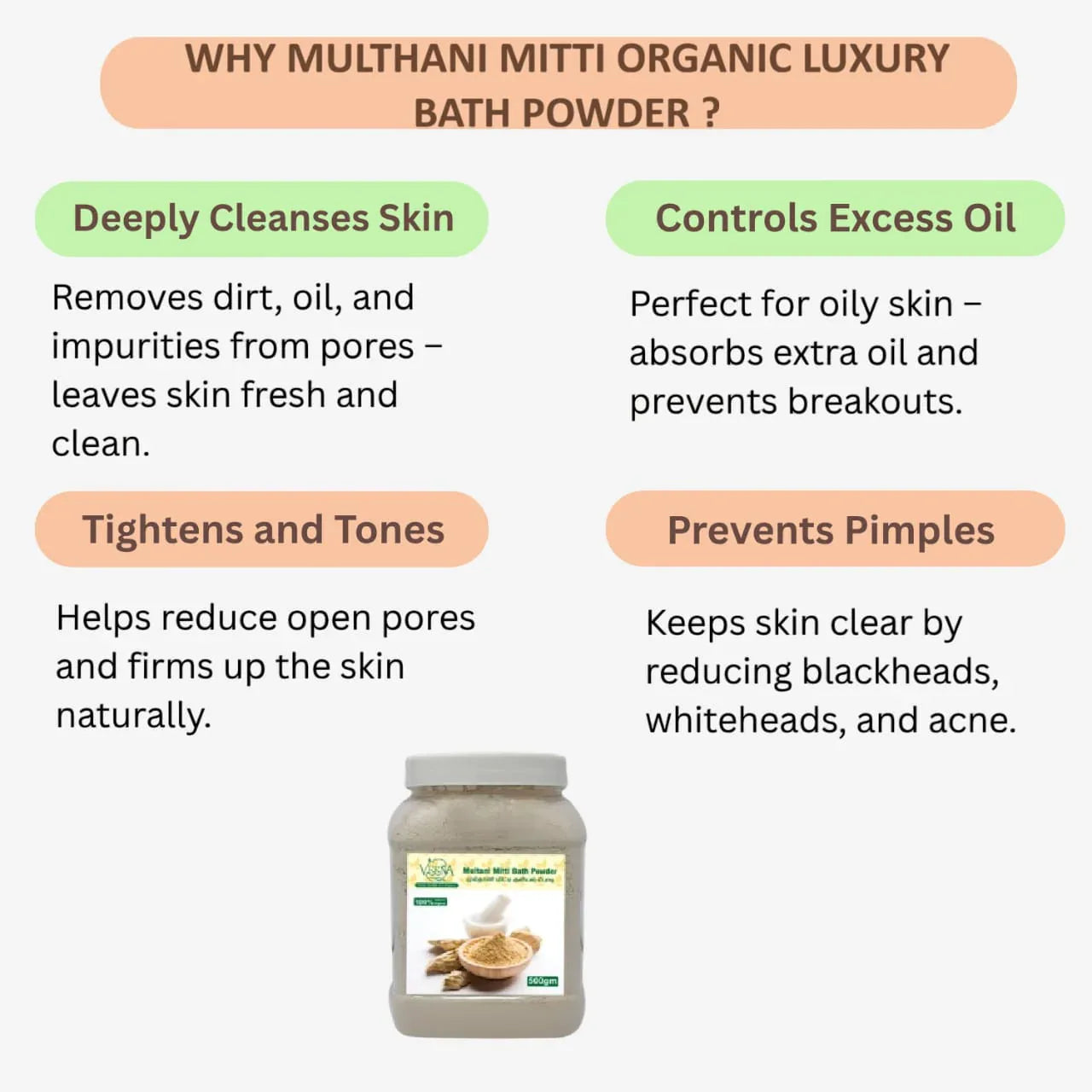 Veena Multani mitti Organic Luxury Bath Powder - 500g ( Pack of 2 ) - Orgoshops