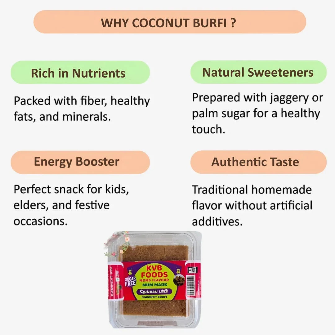 Kvb Foods Coconut Burfi | Thengai Burfi - 9 Pcs (225 g - Pack of 2) - Orgoshops