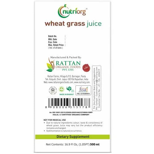 Nutriorg Wheatgrass Juice - 500ml - Orgoshops