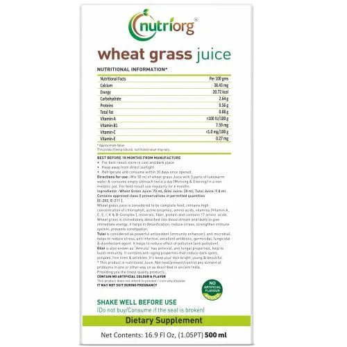 Nutriorg Wheatgrass Juice - 500ml - Orgoshops