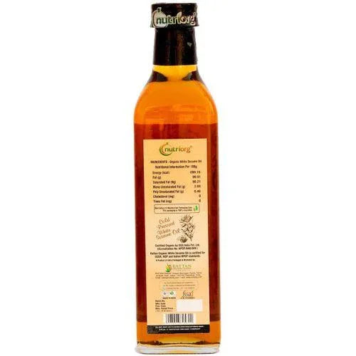 Nutriorgo Certified Organic White Sesame Oil - 500ml ( Glass Bottle ) - Orgoshops