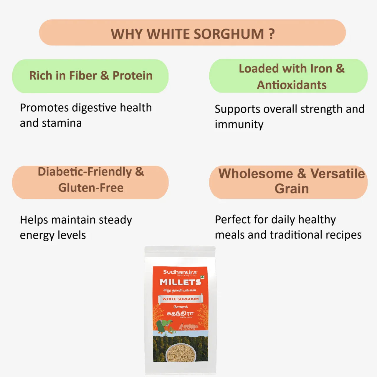 Sudhantira White Sorghum Millet - 1kg - Orgoshops