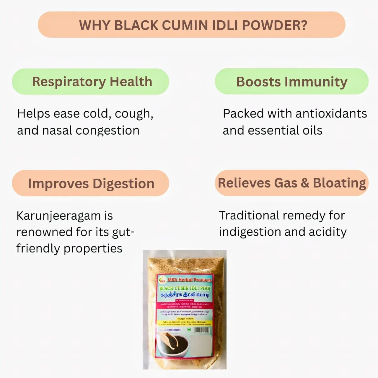 MKA Herbal Black Cumin Idli Powder - 100 g (Pack of 3) - Orgoshops