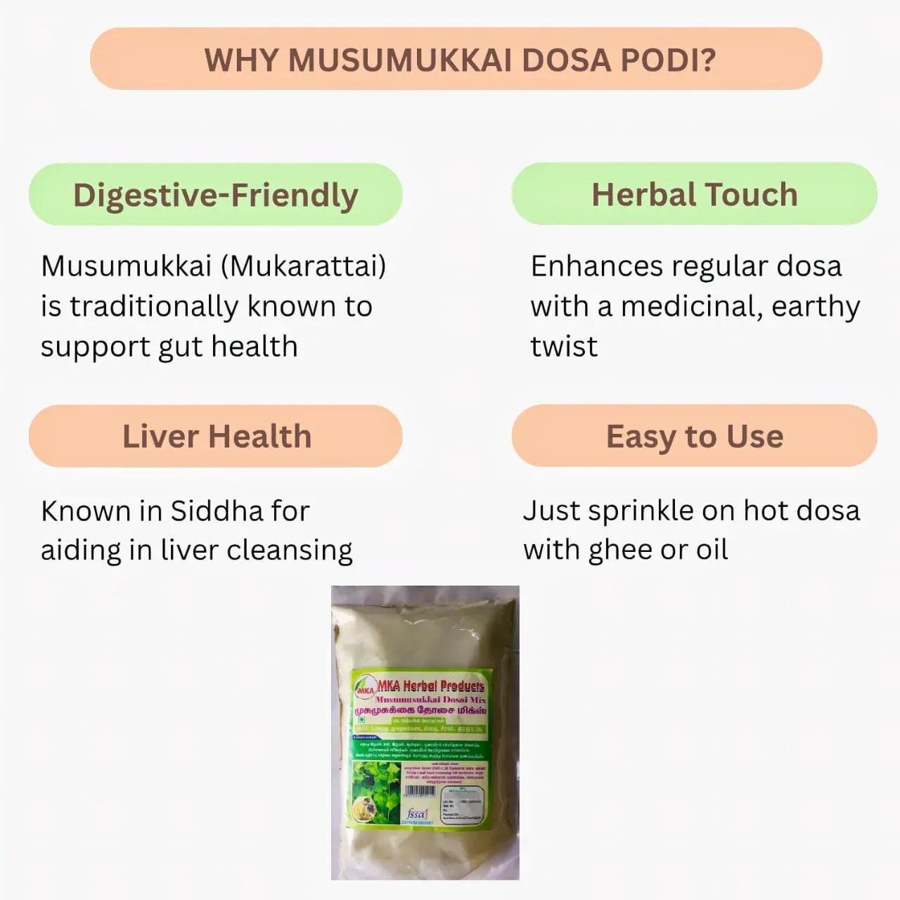 MKA Herbal Musumuskkai Dosa Mix - 250g (Pack of 2) - Orgoshops