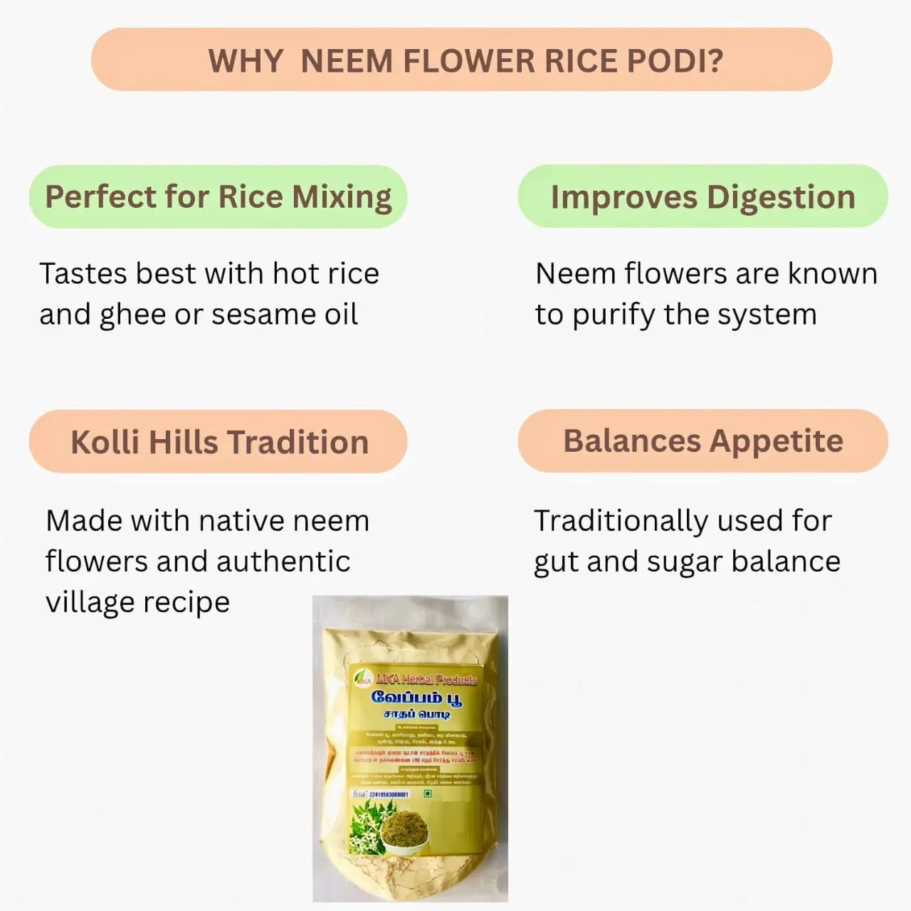 MKA Herbal Naturally Kolli hills Neem Flower Rice Podi - 100 g (Pack of 2) - Orgoshops