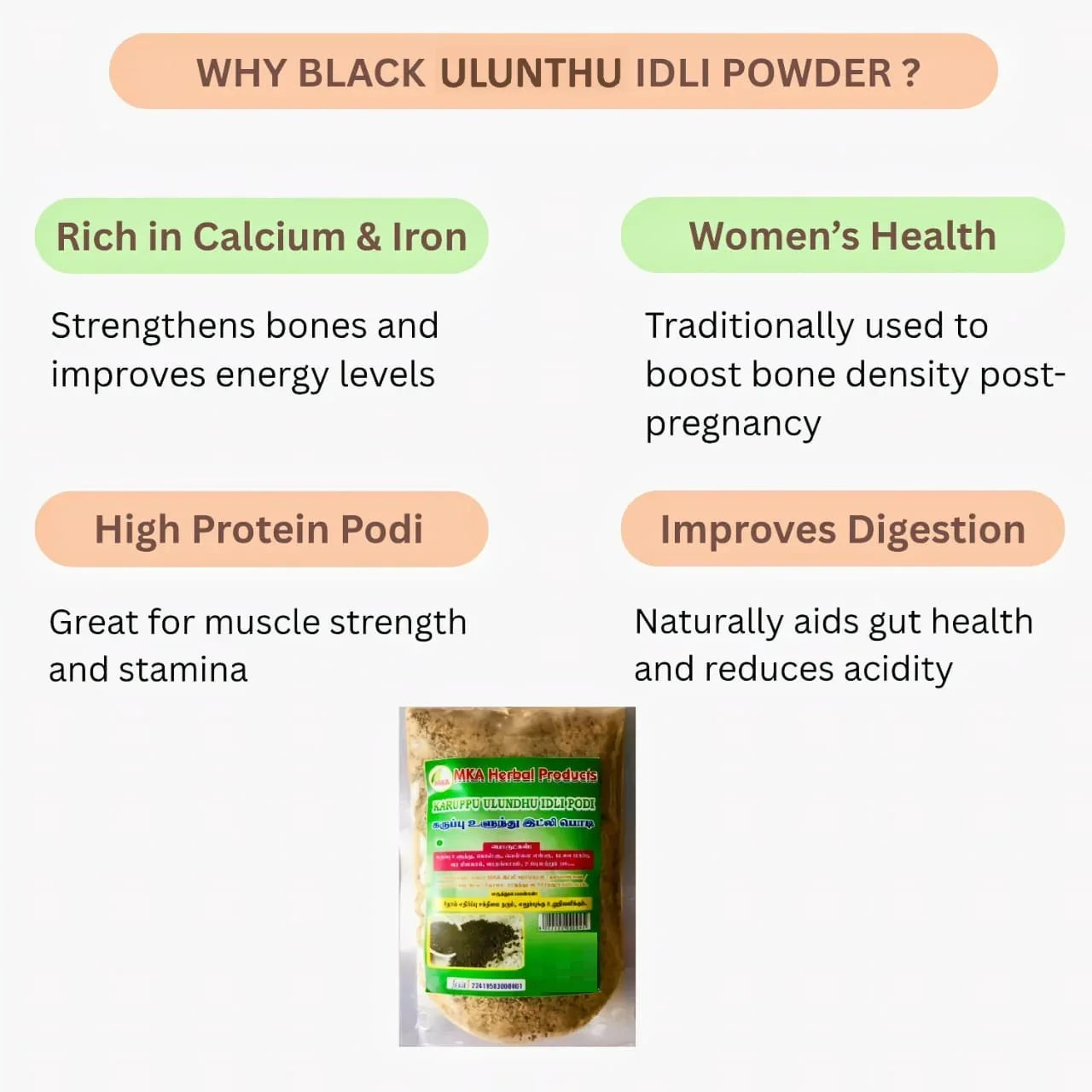 MKA Herbal Black Uraddal Idli Powder - 100 g (Pack of 3) - Orgoshops