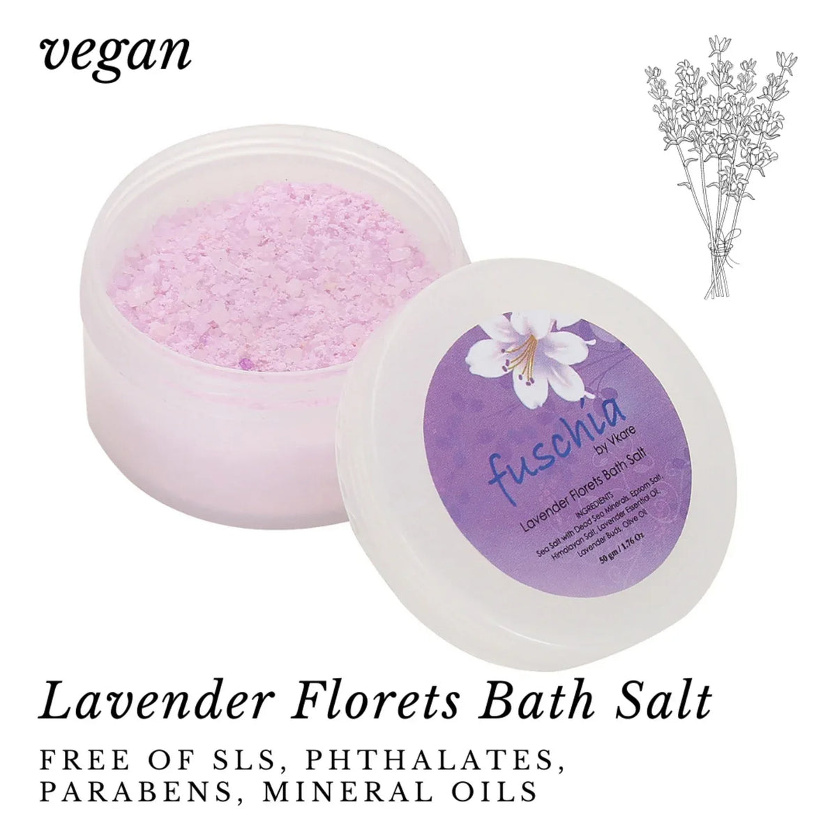 Fuschia - Lavender Florets Bath salt - 50 gms - Orgoshops