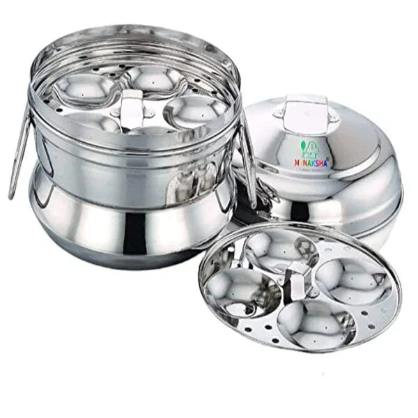 MyNAKSHA Stainless Steel Idly Paanai With 2 Idly Plates Steams 9 Idlies(Silver) - Orgoshops