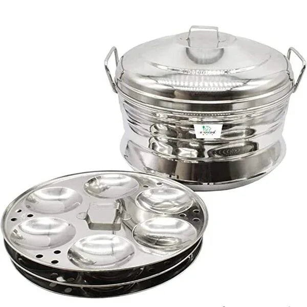 MyNAKSHA Stainless Steel Idly Paanai With 2 Idly Plates Steams 9 Idlies(Silver) - Orgoshops