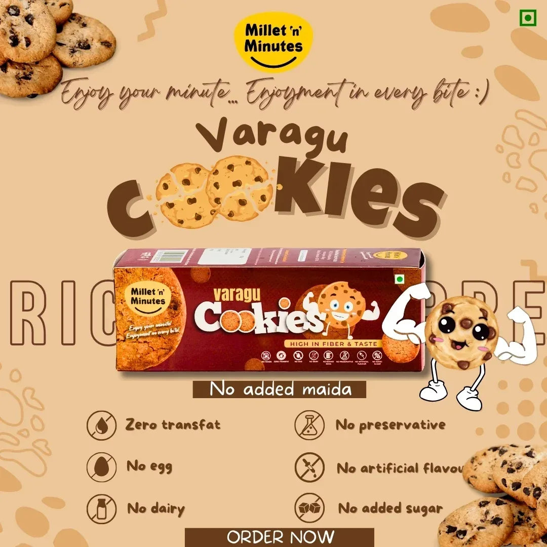 Millet 'n' Minutes Kodo Millet / Varagu Cookies - 50 g (Pack of 3) - Orgoshops