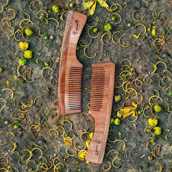 Neem Wood Comb With Handle (Narrow)-300gm - Orgoshops