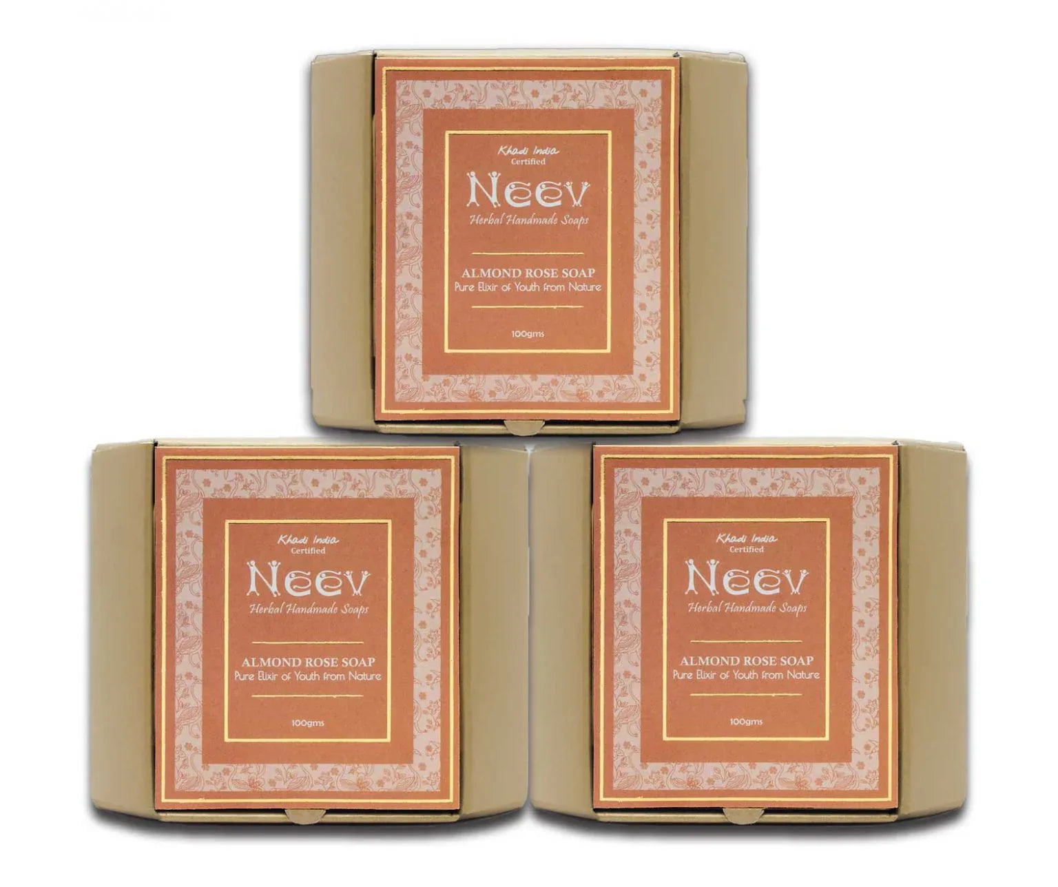 Neev Herbal Handmade Soaps Almond Rose Soap - 100g ( Pack of 3 ) - Orgoshops