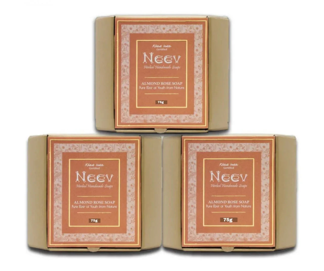 Neev Herbal Handmade Soaps Almond Rose Soap - 75g ( Set of 3 ) - Orgoshops