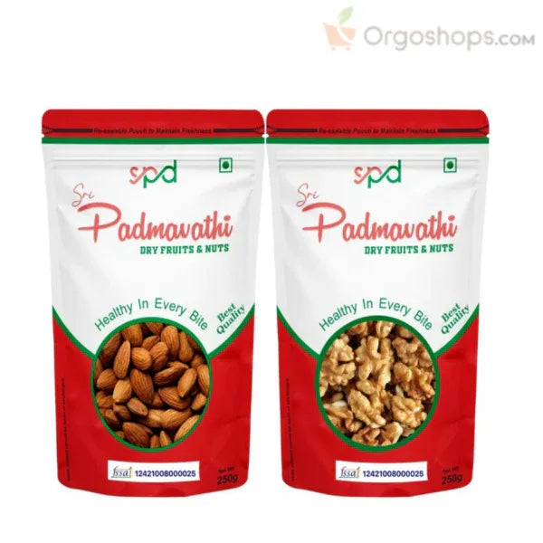 Premium Almond and Wallnuts/Almond /Wallnut/Badam - 250g (Sri Padmavathy Dry Fruits and Nuts) - Orgoshops