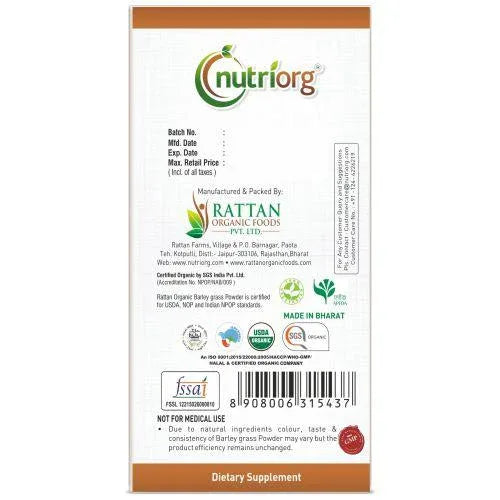Nutriorg Certified Organic Barley Powder - 100g - Orgoshops