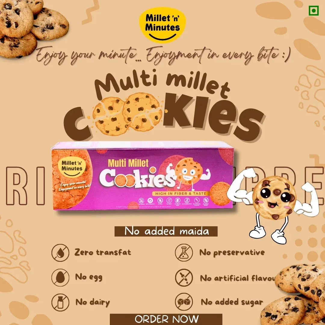 Millet 'n' Minutes Multi - Millet Cookies - 50 g (Pack of 3) - Orgoshops