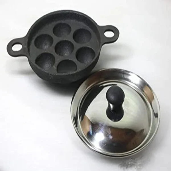 MYNAKSHA Cast Iron Kuzhi Paniyaram Maker Non-Stick 7 Pit - Orgoshops