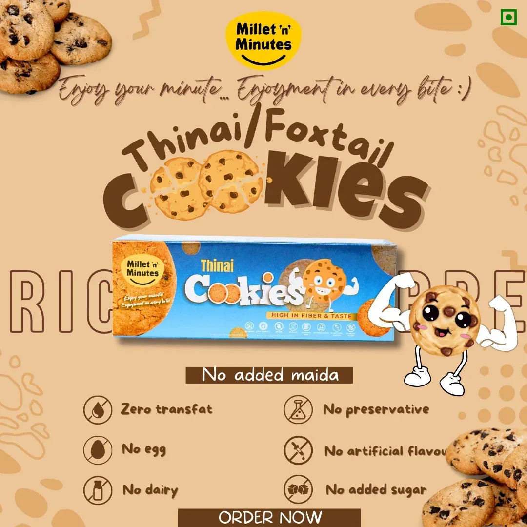 Millet 'n' Minutes Foxtail Cookies / Thinai Cookies - 50 g (Pack of 3) - Orgoshops