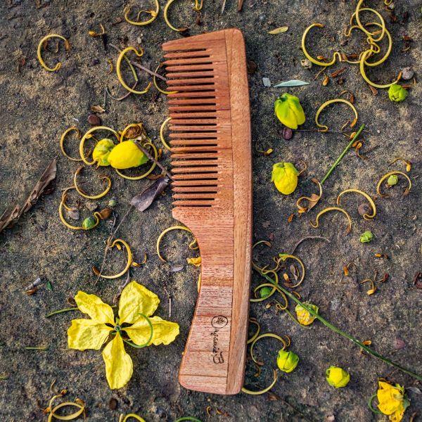 Neem Wood Comb With Handle (Narrow)-300gm - Orgoshops