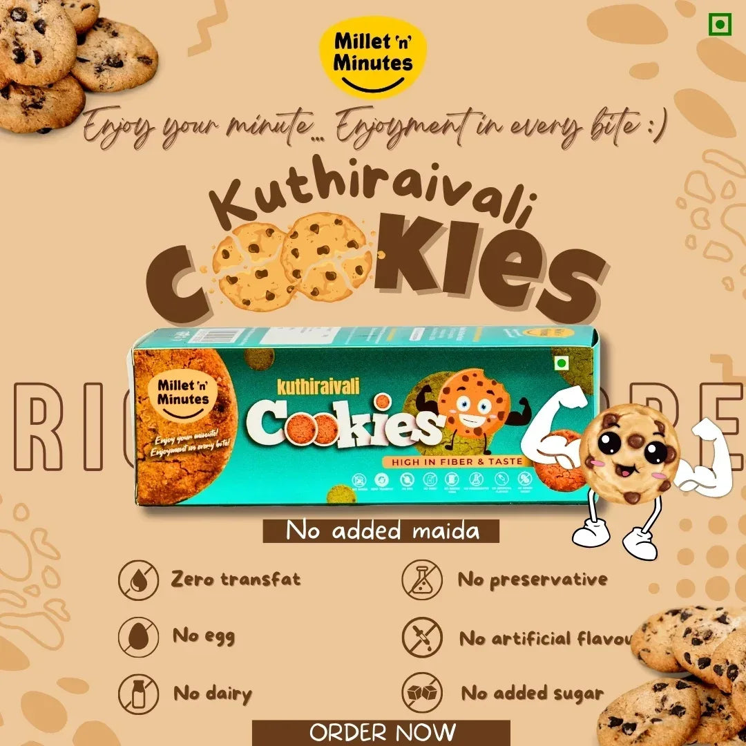 Millet 'n' Minutes Barnyard Millet / Kuthiraivalli Cookies - 50 g (Pack of 3) - Orgoshops