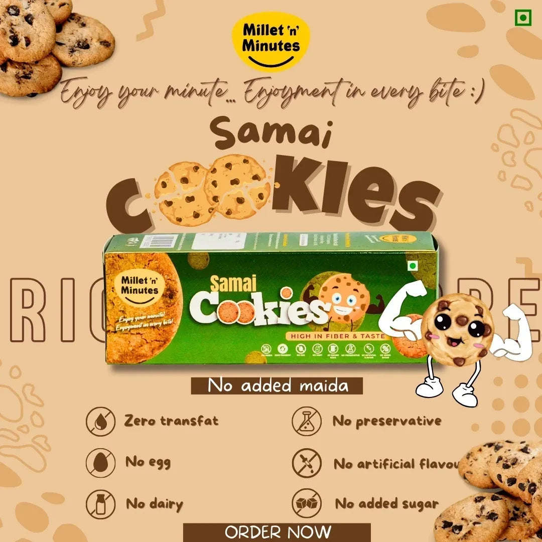 Millet 'n' Minutes Little Millet / Saamai Cookies - 50 g (Pack of 3) - Orgoshops