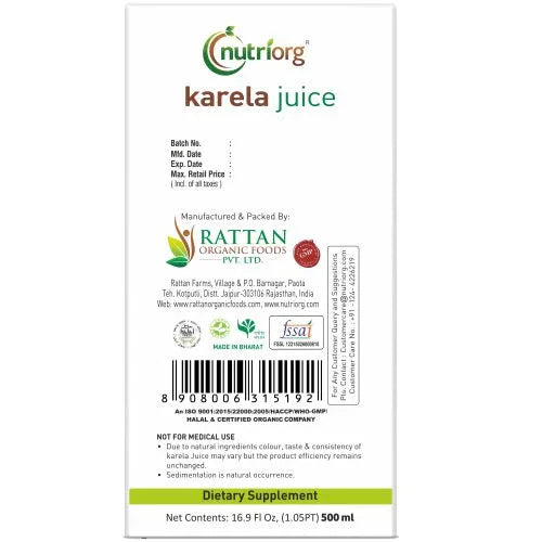 Nutriorg Karela Juice - 500ml - Orgoshops