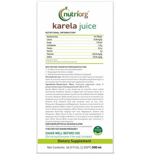 Nutriorg Karela Juice - 500ml - Orgoshops